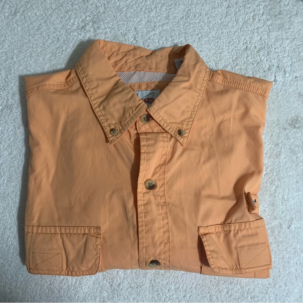 World Wide Sportsman Mens M Orange  Nylon‎ Fishing Shirt Short Sleeve Caped